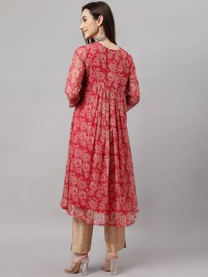 Pink printed chiffon ethnic-kurtis 5