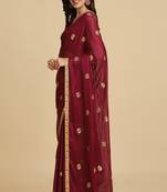 Wine Georgette Mirror Work Party Wear Saree