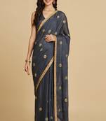 Grey Georgette Mirror Work Party Wear Saree
