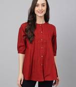Solid And Wevon Designer Maroon Colour Kurti In Cotton Fabric For Party Wear