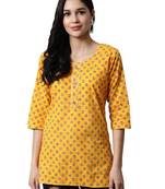 Yellow printed cotton cotton-kurtis