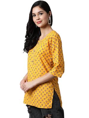 Yellow printed cotton cotton-kurtis 3