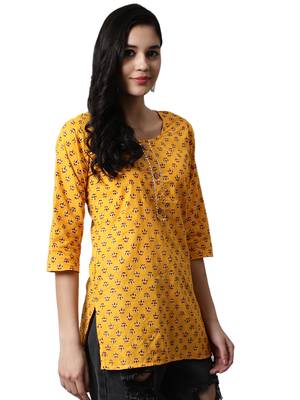 Yellow printed cotton cotton-kurtis 4