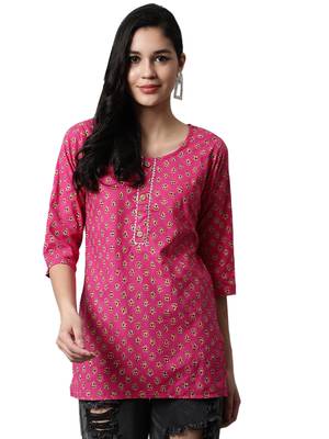 Pink printed cotton cotton-kurtis 1