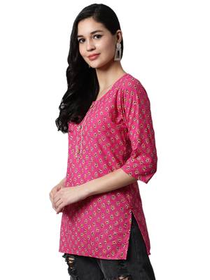 Pink printed cotton cotton-kurtis 3