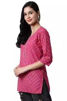 Pink printed cotton cotton-kurtis