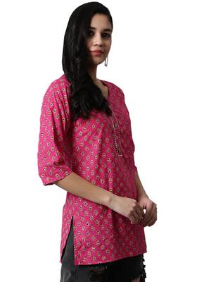 Pink printed cotton cotton-kurtis 4