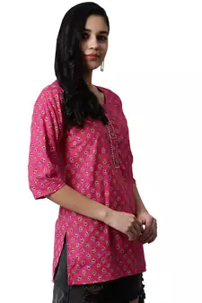 Pink printed cotton cotton-kurtis