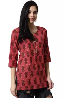 Red printed cotton cotton-kurtis