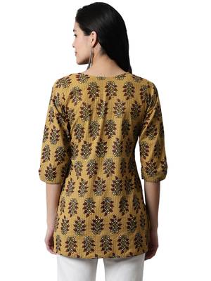 Mustard printed cotton cotton-kurtis 2