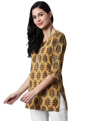Mustard printed cotton cotton-kurtis 3