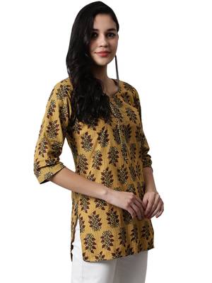 Mustard printed cotton cotton-kurtis 4