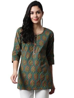 Green printed cotton cotton-kurtis 1