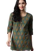 Green printed cotton cotton-kurtis