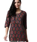 Black printed cotton cotton-kurtis