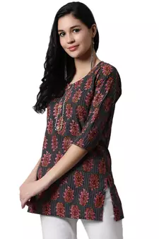 Black printed cotton cotton-kurtis