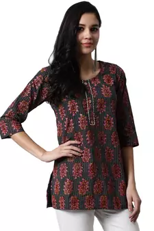 Black printed cotton cotton-kurtis