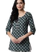 Green printed cotton cotton-kurtis