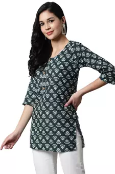 Green printed cotton cotton-kurtis