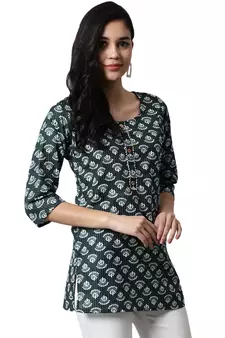 Green printed cotton cotton-kurtis