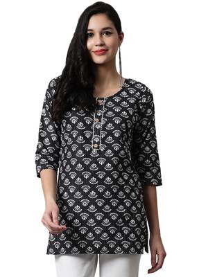 Black printed cotton cotton-kurtis 1