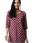 Maroon printed cotton cotton-kurtis