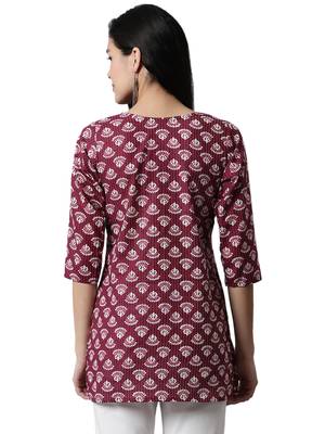 Maroon printed cotton cotton-kurtis 2