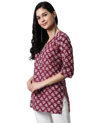 Maroon printed cotton cotton-kurtis 3