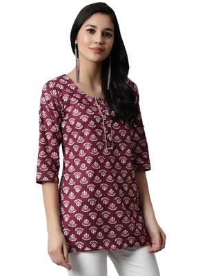 Maroon printed cotton cotton-kurtis 4