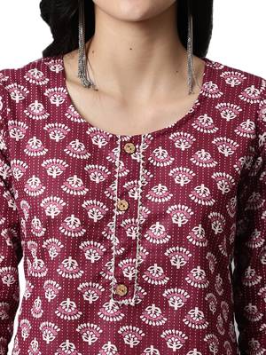 Maroon printed cotton cotton-kurtis 5