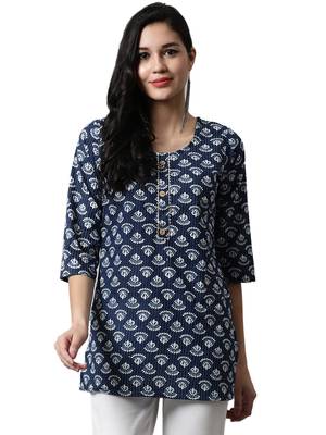 Blue printed cotton cotton-kurtis 1