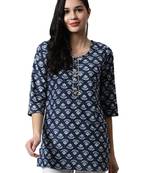 Blue printed cotton cotton-kurtis