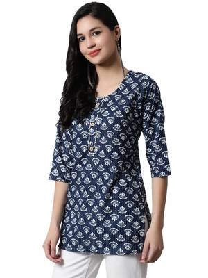 Blue printed cotton cotton-kurtis 3