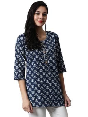 Blue printed cotton cotton-kurtis 4