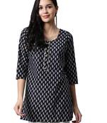 Black printed cotton cotton-kurtis