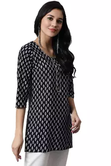 Black printed cotton cotton-kurtis