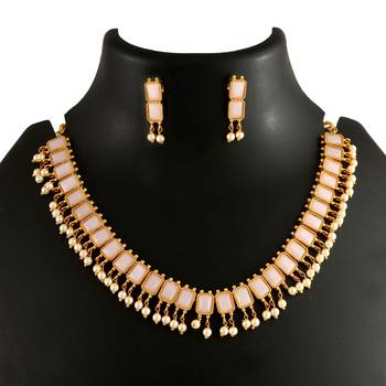 Beige Ethnic Design Necklace Set for Women with Designer Earrings 1