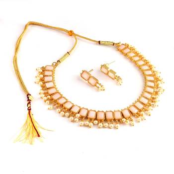 Beige Ethnic Design Necklace Set for Women with Designer Earrings 2