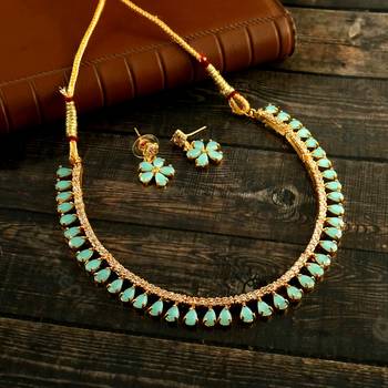 Turquoise Ethnic Design Necklace Set for Women with Designer Earrings 2
