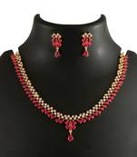Red Ethnic Design Necklace Set for Women with Designer Earrings