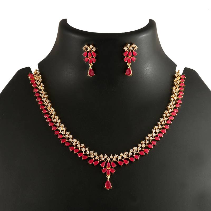Red Ethnic Design Necklace Set for Women with Designer Earrings