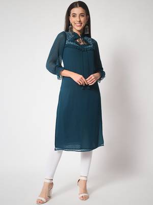 ARDITA Women Chiffon Embellished Kurti with Tassels Detailing 1