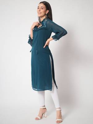 ARDITA Women Chiffon Embellished Kurti with Tassels Detailing 3