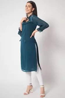 ARDITA Women Chiffon Embellished Kurti with Tassels Detailing