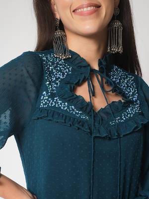 ARDITA Women Chiffon Embellished Kurti with Tassels Detailing 4