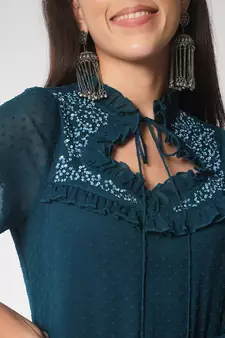 ARDITA Women Chiffon Embellished Kurti with Tassels Detailing