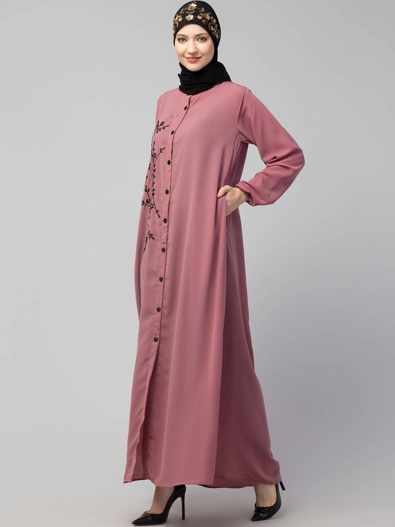Nazneen Front open Contrast Embroidery Casual Abaya