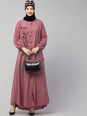 Nazneen Front open Contrast Embroidery Casual Abaya 4