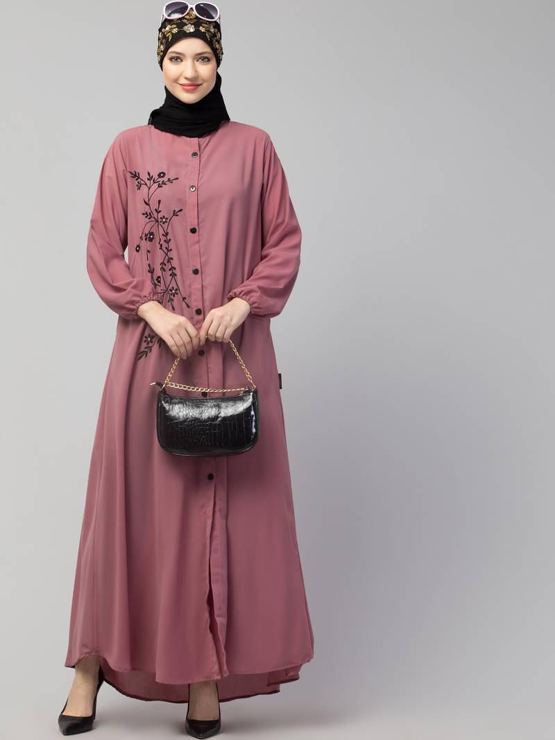 Nazneen Front open Contrast Embroidery Casual Abaya