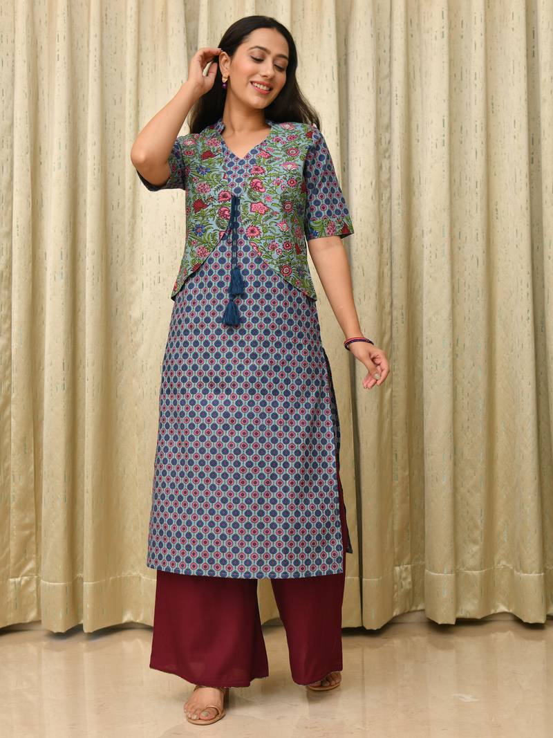 PRISHA PRINTED-SOLID SUIT SET